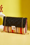 Wholesale Black Quilted Flap Printed Knit Chain Single Shoulder Bag