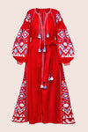 Bohemian Embroidered Lantern Sleeve Dress