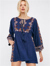 Embroidered Bohemian Holiday Style BabyDoll Dress