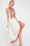 Summer Bohemian Flower Embroidered Fringe Trimmed Vest Dress