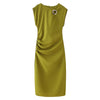 Gold Ring Pea Green Sleeveless Pleated Dress
