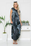 Tie Dye Short Sleeve Maxi Dress with Side Slit - Cocoa Yacht Club
