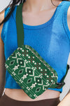 Dark Green Geometric Print Buckle Straps Crossbody Bag