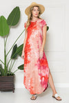 Tie Dye Short Sleeve Maxi Dress with Side Slit - Cocoa Yacht Club