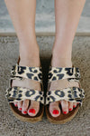 Leopard PU Leather Square Buckle Sandals