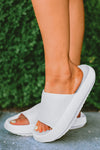 White Hollow-out Thick Soled Slip On Slippers