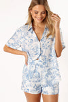 Sky Blue Tropical Print Button-Up Shirt & Shorts Set