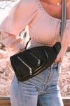 Black Faux Leather Zipped Sling Bag