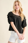 And The Why Square Neck Ruffled Blouse - Cocoa Yacht Club