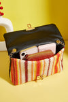 Wholesale Black Quilted Flap Printed Knit Chain Single Shoulder Bag