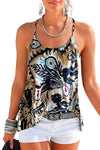 Beige Boho Floral Spaghetti Strap Backless Camisole - Cocoa Yacht Club