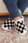 Black Checkered Print Fuzzy Slip On Winter Slippers - Cocoa Yacht Club