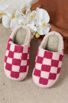 Black Checkered Print Fuzzy Slip On Winter Slippers - Cocoa Yacht Club