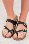 Black Suede Adjustable Strap Toe Ring Crocky Slippers - Cocoa Yacht Club