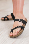 Black Suede Adjustable Strap Toe Ring Crocky Slippers - Cocoa Yacht Club