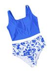Blue Sexy Square Neck Sleeveless Floral Print Tankini Swimsuit - Cocoa Yacht Club