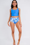 Blue Sexy Square Neck Sleeveless Floral Print Tankini Swimsuit - Cocoa Yacht Club