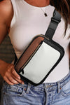 White Color Block Adjustable Belt PU Leather Crossbody Bag