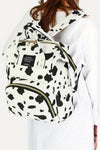 Bright White Animal Spot Print Multi Pocket Canvas Backpack