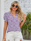 Double Take Floral Notched Neck Blouse - Cocoa Yacht Club