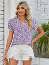 Double Take Floral Notched Neck Blouse - Cocoa Yacht Club
