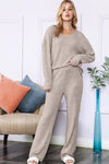 Light Grey Slouchy Ribbed Knit V Neck Top & Pants Loungewear Set - Cocoa Yacht Club