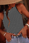 Green Stripe Striped Print Cutout Ribbed Knit Tank Top - Cocoa Yacht Club