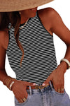 Green Stripe Striped Print Cutout Ribbed Knit Tank Top - Cocoa Yacht Club