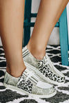 Grey Leopard Striped Patchwork Lace Up Sneakers - Cocoa Yacht Club