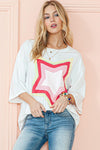 Moonlight Jade Colorblock Star Patched Half Sleeve Oversized Tee - Cocoa Yacht Club