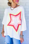 Moonlight Jade Colorblock Star Patched Half Sleeve Oversized Tee - Cocoa Yacht Club