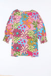 Pink Floral Print Bracelet Sleeve Blouse - Cocoa Yacht Club