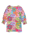 Pink Floral Print Bracelet Sleeve Blouse - Cocoa Yacht Club