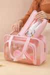 Pink Waterproof Multi Pockets Transparent Handle Makeup Bag - Cocoa Yacht Club