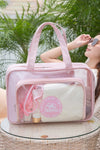 Pink Waterproof Multi Pockets Transparent Handle Makeup Bag - Cocoa Yacht Club
