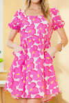 Rose Floral Print Puff Sleeve Babydoll Short Dress - Cocoa Yacht Club