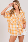 SAGE + FIG Plaid Button Up Side Slit Shirt - Cocoa Yacht Club