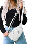 White Adjustable Strap Zipper PU Leather Sling Bag - Cocoa Yacht Club