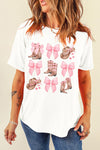 White Casual Hat Boots Bow Knot Graphic T Shirt - Cocoa Yacht Club