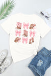 White Casual Hat Boots Bow Knot Graphic T Shirt - Cocoa Yacht Club