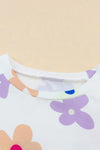 White Flower Print Short Sleeve High Waist Two Piece Shorts Set - Cocoa Yacht Club
