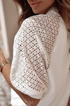 White Pointelle Lace Sleeve Loose Round Neck Tee - Cocoa Yacht Club