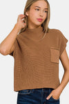 Zenana Mock Neck Short Sleeve Cropped Sweater - Cocoa Yacht Club