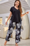Full Size V-Neck Top and Floral Pants Lounge Set - Cocoa Yacht Club