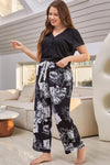 Full Size V-Neck Top and Floral Pants Lounge Set - Cocoa Yacht Club