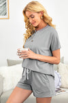 Quarter Button Short Sleeve Top and Shorts Lounge Set - Cocoa Yacht Club