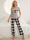 Plaid Heart Tee and Pants Lounge Set with Pockets - Cocoa Yacht Club