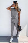 Padded Shoulder Top and Joggers Lounge Set - Cocoa Yacht Club