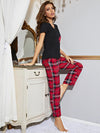 Heart Graphic V-Neck Top and Plaid Pants Lounge Set - Cocoa Yacht Club