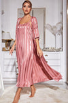 Striped Flounce Sleeve Open Front Robe and Cami Dress Set - Cocoa Yacht Club